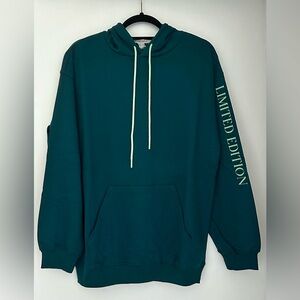NWT Forever 21 Teal/ Mint Loose Fit Hoodie LIMITED EDITION Sleeve Print Size XS